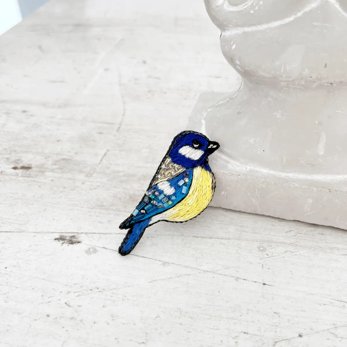 broszka sikorka rękodzieło